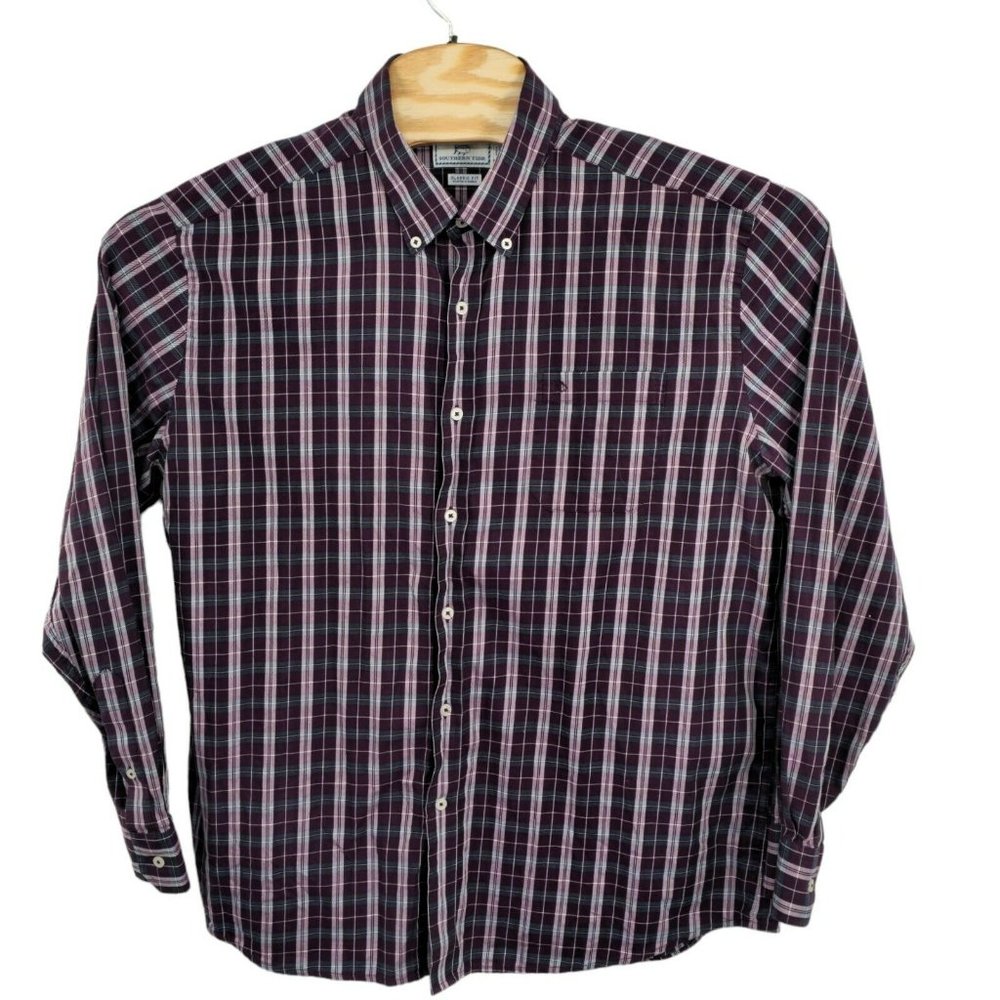 Southern Tide Classic Fit Men's Purple Plaid Long Sleeve Button-Down Shirt‎ XL